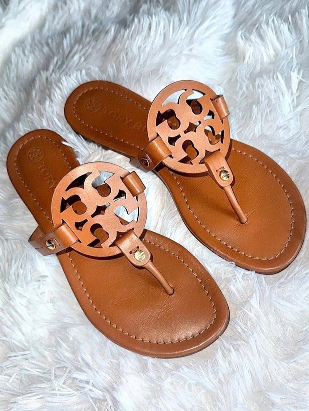 Tory Burch Miller Leather Thong Sandal Brown US 7.5 M